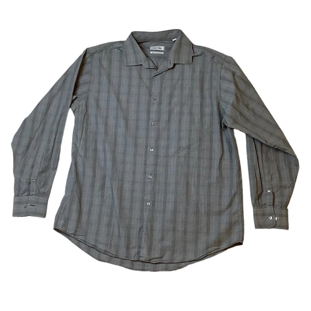 Calvin Klein Men's Regular Fit Pima Cotton Gray Long Sleeve Shirt Size 17-34/35